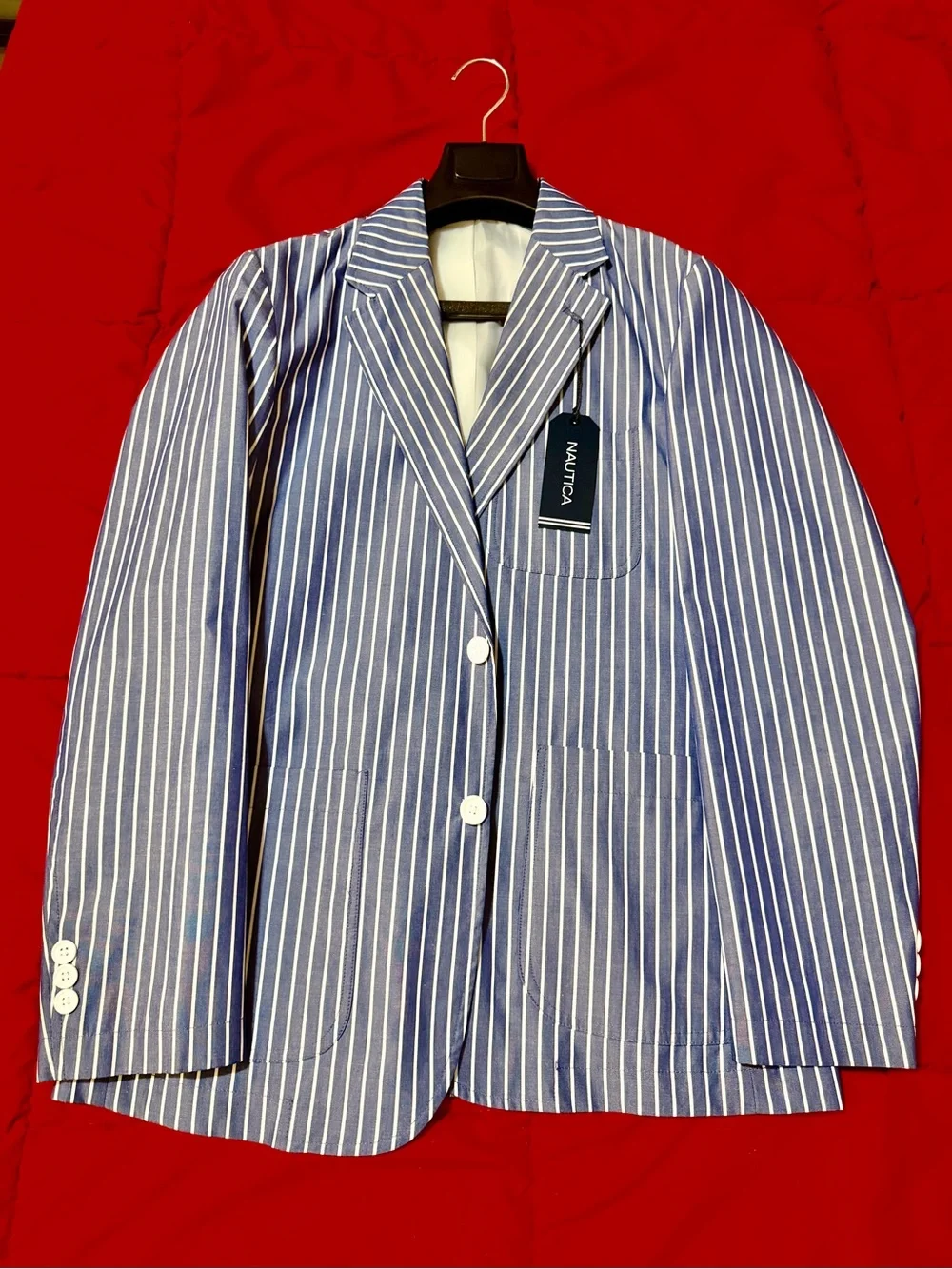 Nautica Light Blue & White Striped Linen-Blend Blazer - Picture 2 of 5